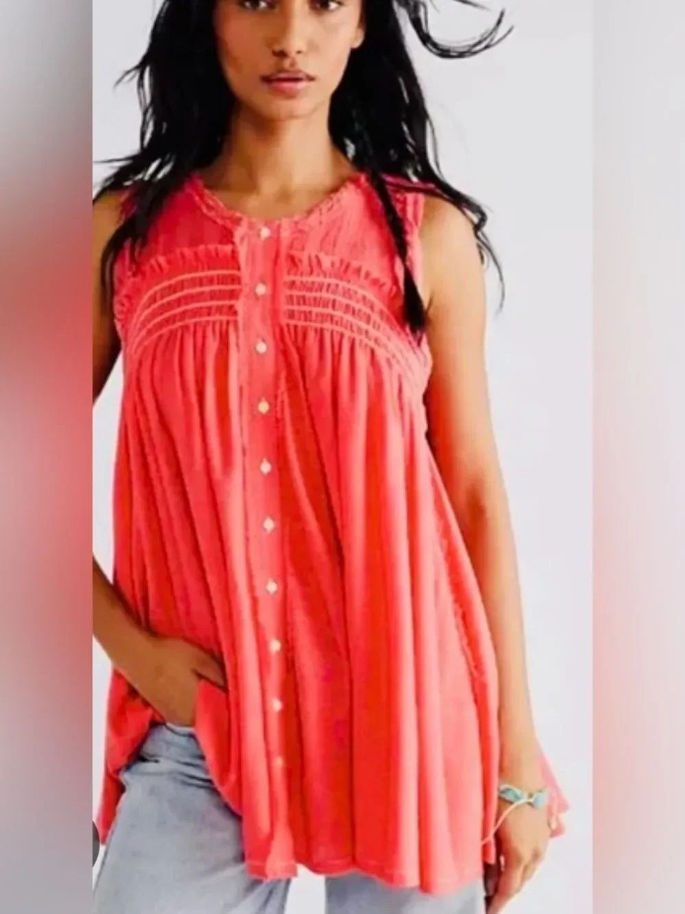 Free People Raspberry Smocked Sleeveless boho tunic or dress